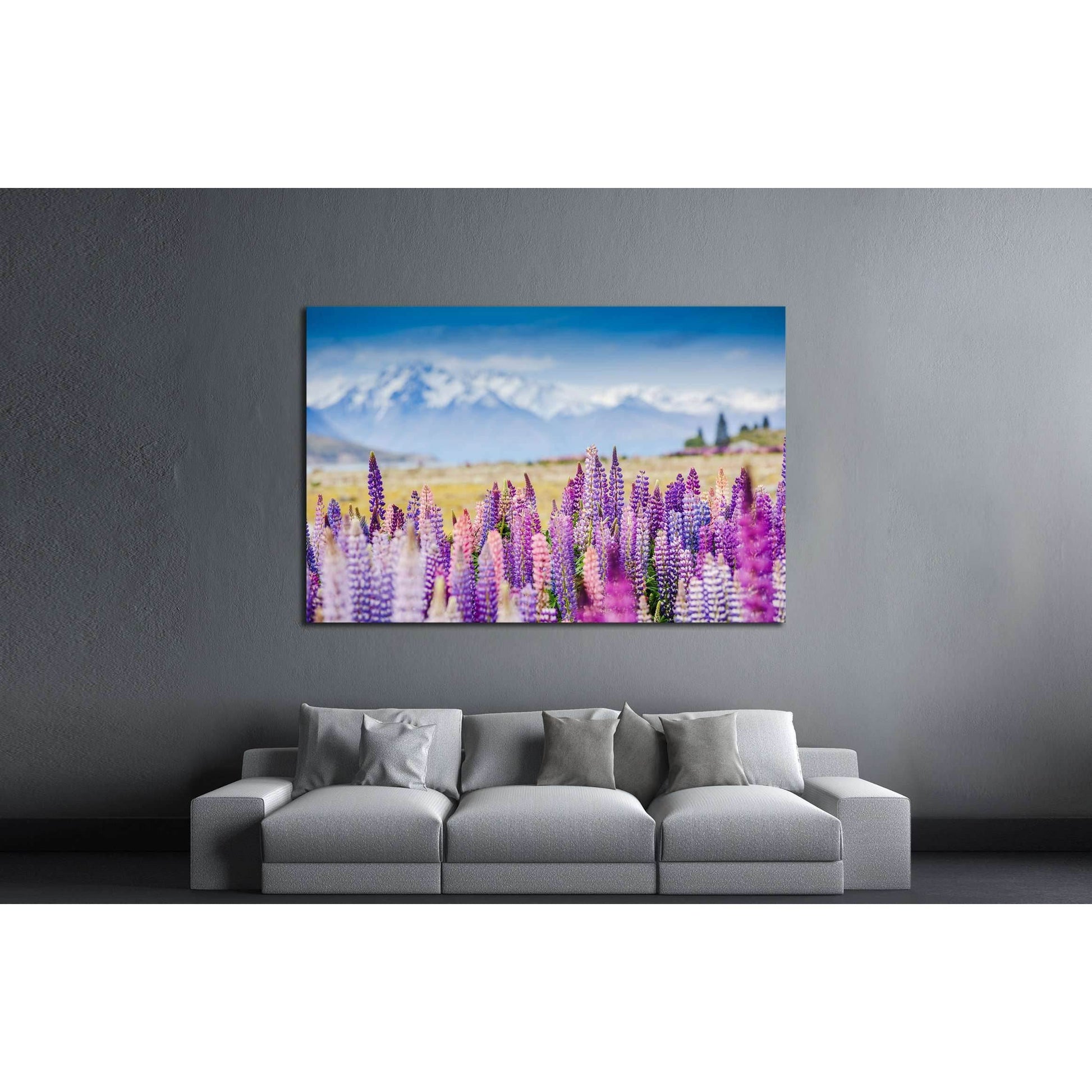 Lupins on the shore of Lake Tekapo, New Zealand №2754 Ready to Hang Canvas Print - Zellart Canvas Prints ALL_Products, s-2754