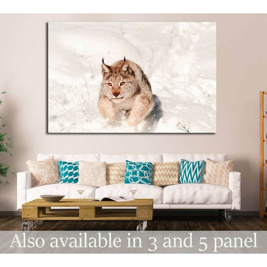 Lynx jumping in fresh snow №1839 Ready to Hang Canvas Print - Zellart Canvas Prints ALL_Products, s-1839