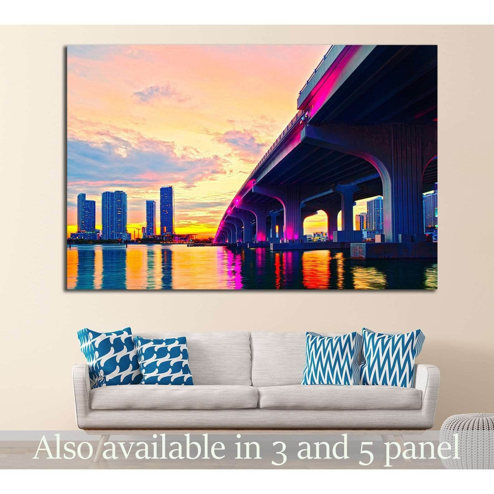 Macarthur bridge, Miami, Florida №1095 Ready to Hang Canvas Print - Zellart Canvas Prints ALL_Products, s-1095