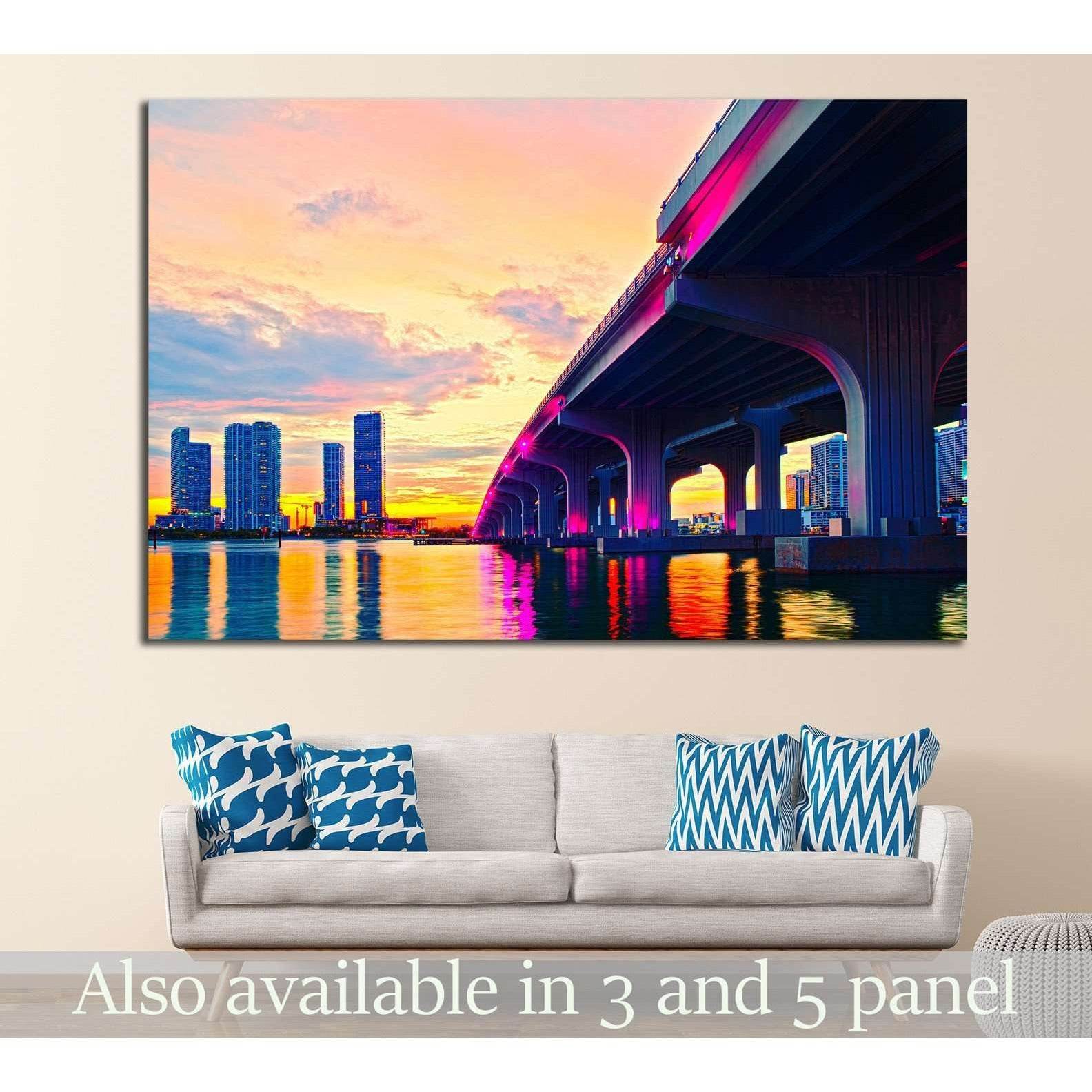 Macarthur bridge, Miami, Florida №1095 Ready to Hang Canvas Print