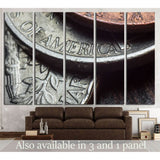 Macro closeup pile of loose change with word America №2135 Ready to Hang Canvas Print