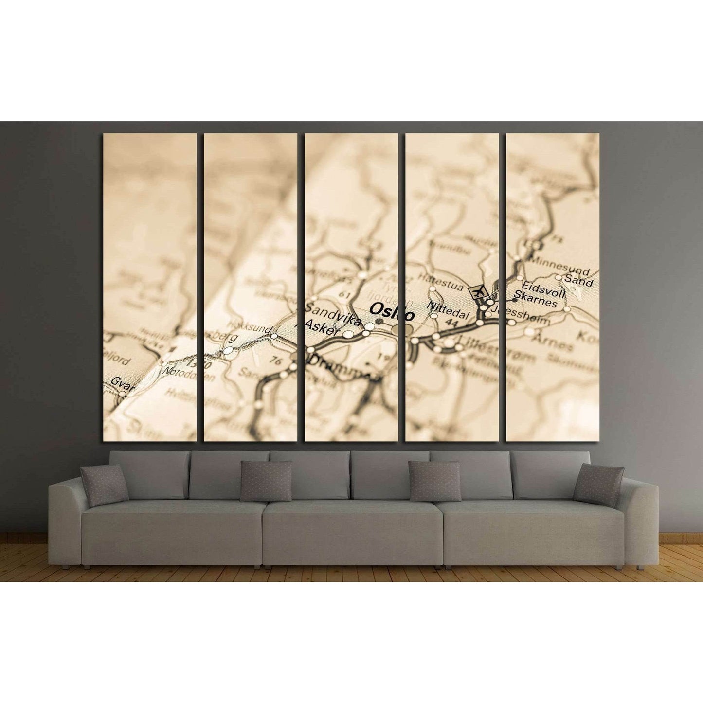 Macro view of Oslo, Norway on map №2102 Ready to Hang Canvas Print - Zellart Canvas Prints ALL_Products, s-2102