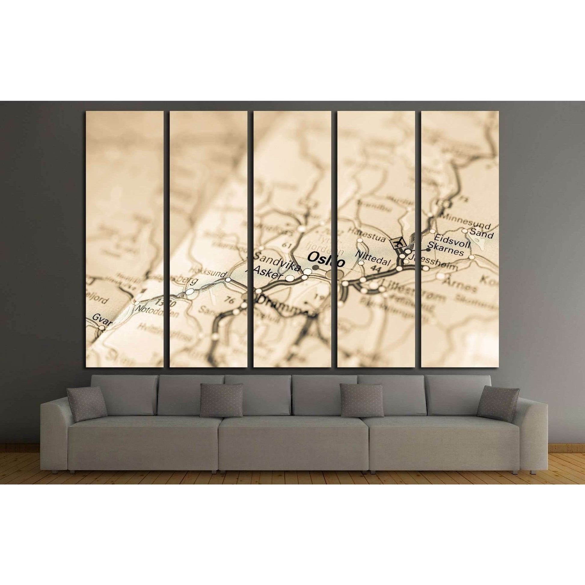 Macro view of Oslo, Norway on map №2102 Ready to Hang Canvas Print - Zellart Canvas Prints ALL_Products, s-2102