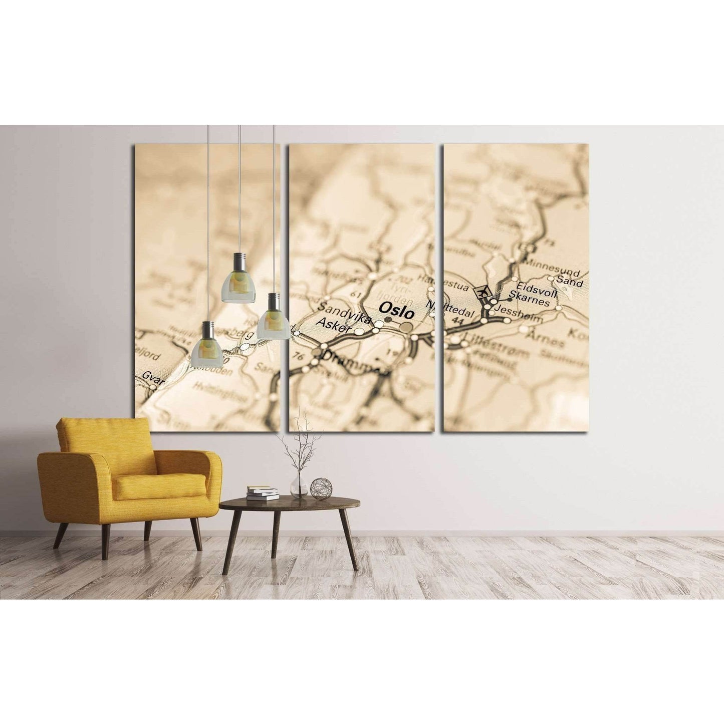 Macro view of Oslo, Norway on map №2102 Ready to Hang Canvas Print - Zellart Canvas Prints ALL_Products, s-2102