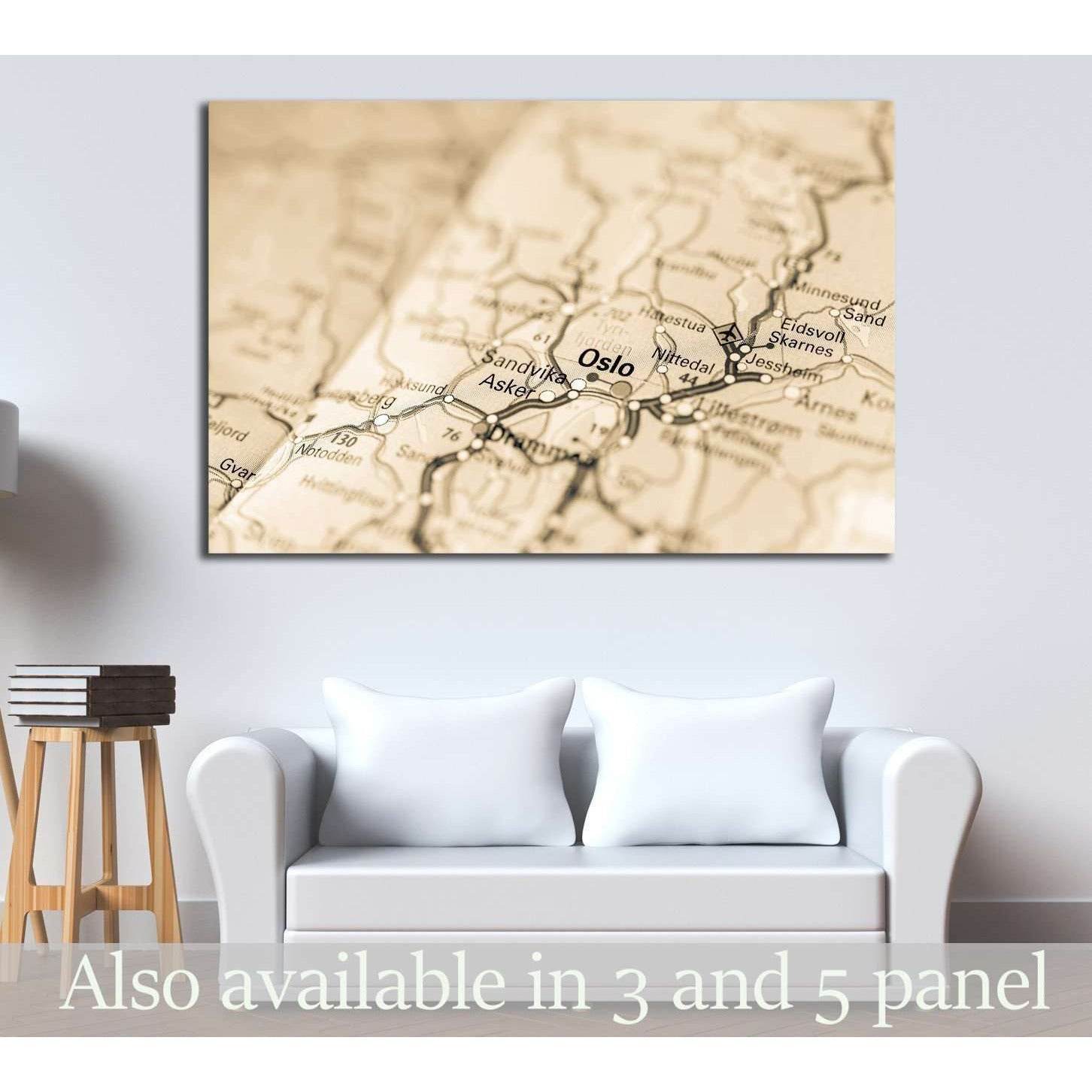 Macro view of Oslo, Norway on map №2102 Ready to Hang Canvas Print