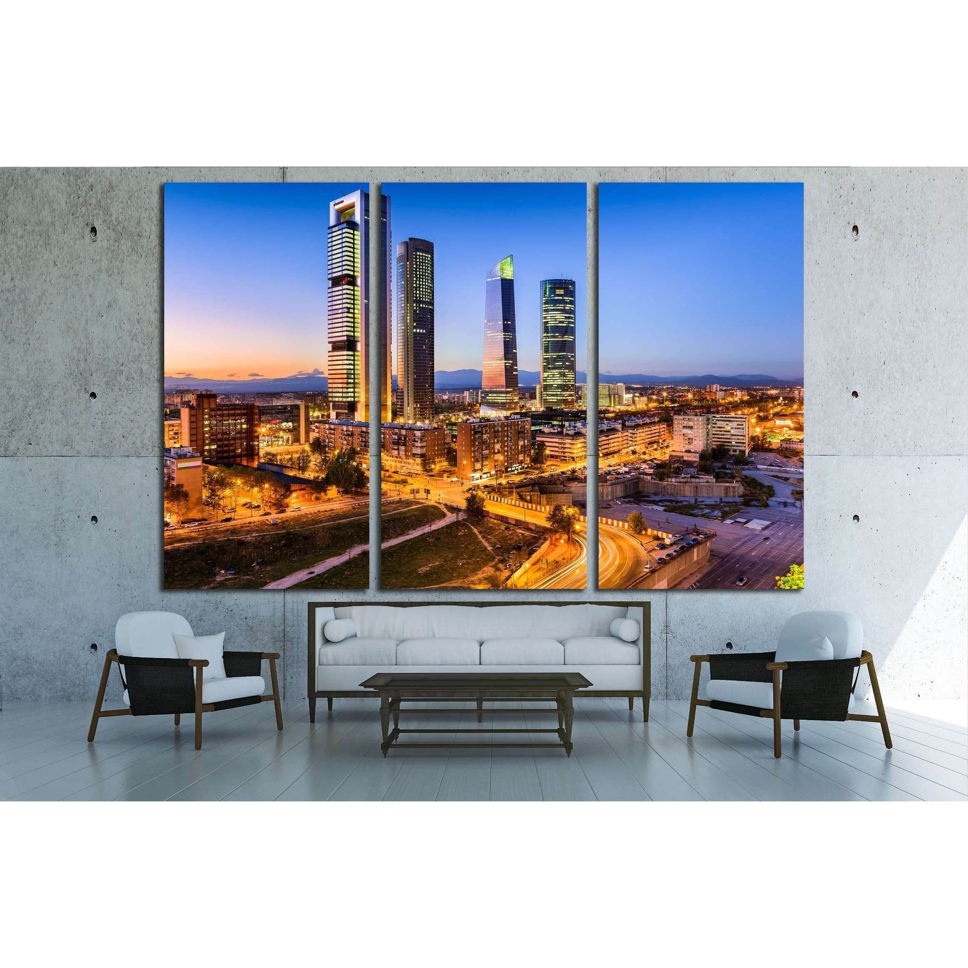 Madrid, Spain financial district skyline at twilight №2999 Ready to Hang Canvas Print - Zellart Canvas Prints ALL_Products, s-2999