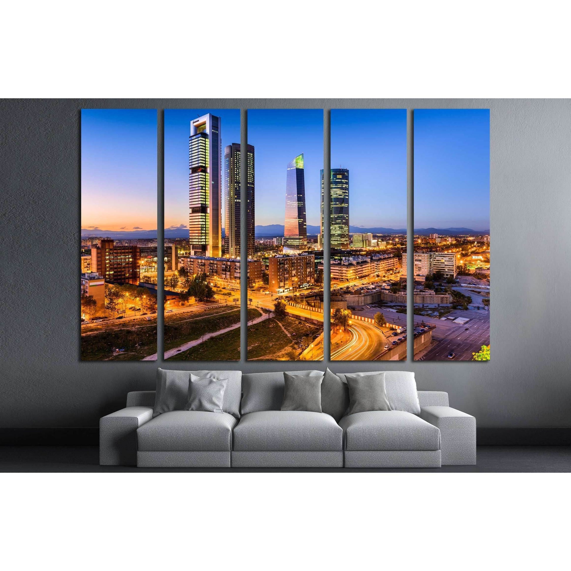 Madrid, Spain financial district skyline at twilight №2999 Ready to Hang Canvas Print - Zellart Canvas Prints ALL_Products, s-2999