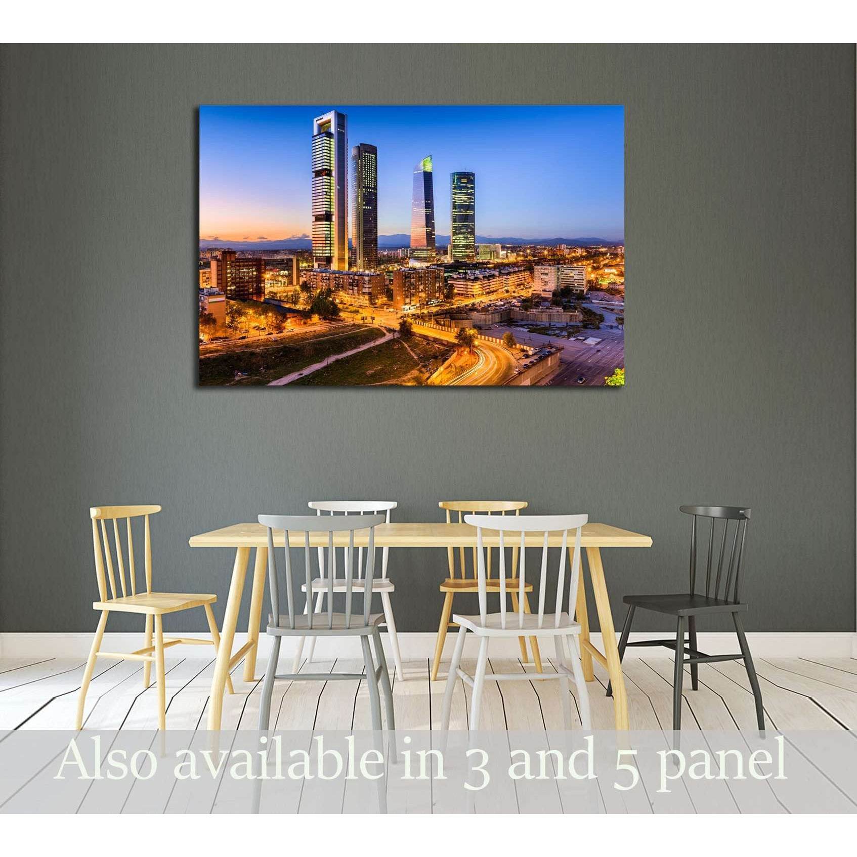 Madrid, Spain financial district skyline at twilight №2999 Ready to Hang Canvas PrintCanvas art arrives ready to hang, with hanging accessories included and no additional framing required. Every canvas print is hand-crafted, made on-demand at our workshop