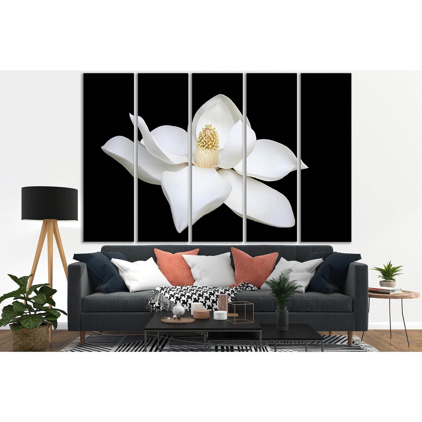 Magnolia On A Black Background №SL688 Ready to Hang Canvas Print - Zellart Canvas Prints 0new, ALL_Products, Floral & Botanical Wall Art