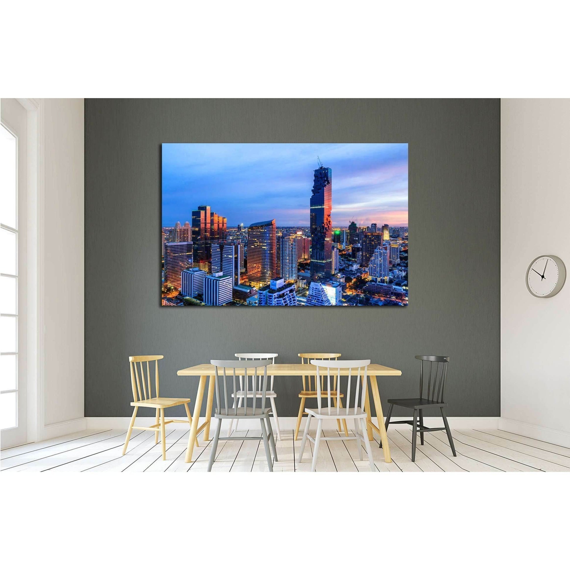 Mahanakorn tower city center business of Bangkok. sunset, Silom area, Bangkok №2206 Ready to Hang Canvas Print - Zellart Canvas Prints ALL_Products, s-2206