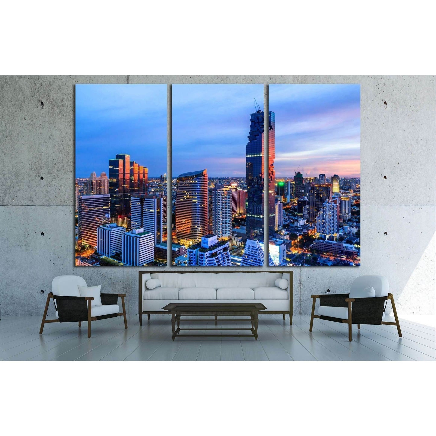 Mahanakorn tower city center business of Bangkok. sunset, Silom area, Bangkok №2206 Ready to Hang Canvas Print - Zellart Canvas Prints ALL_Products, s-2206