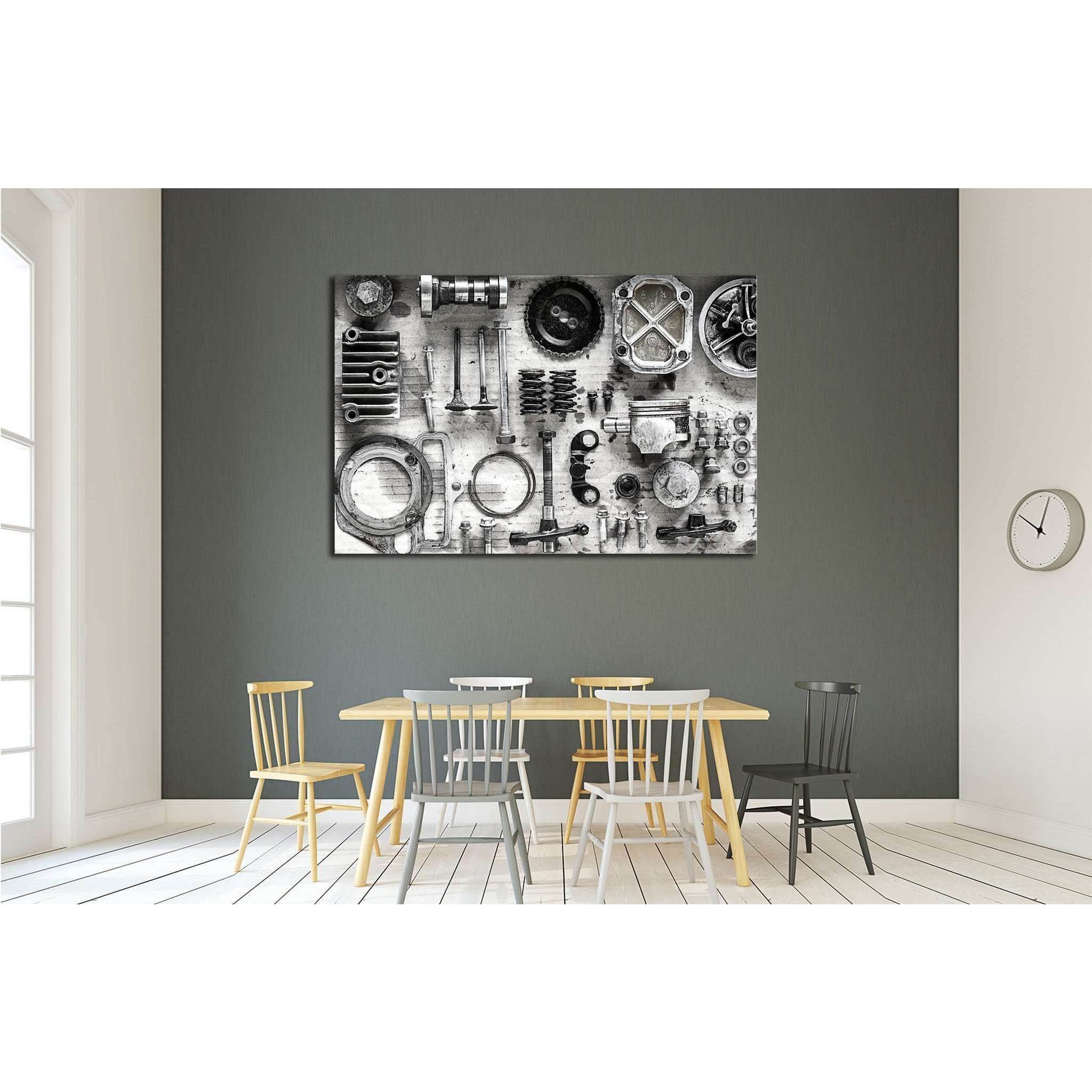 Engine Parts Canvas Art, Industrial Monochrome - Zellart