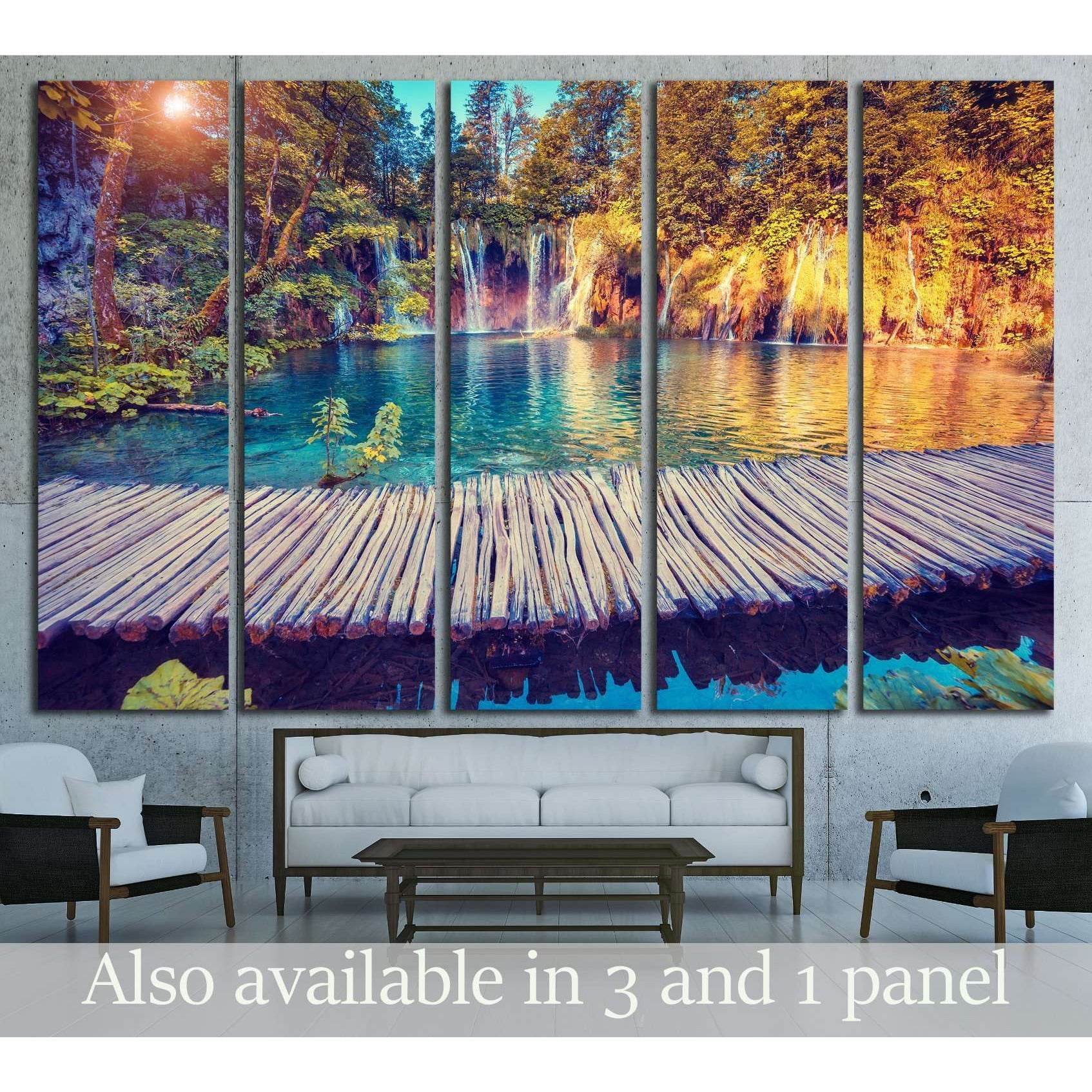 Majestic view canvas print, sunny beams wall art, Plitvice Lakes National Park Ready to Hang Canvas Print №3078 - Zellart Canvas Prints ALL_Products, s-3078