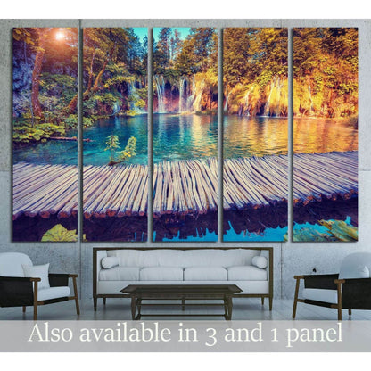 Majestic view canvas print, sunny beams wall art, Plitvice Lakes National Park Ready to Hang Canvas Print №3078 - Zellart Canvas Prints ALL_Products, s-3078