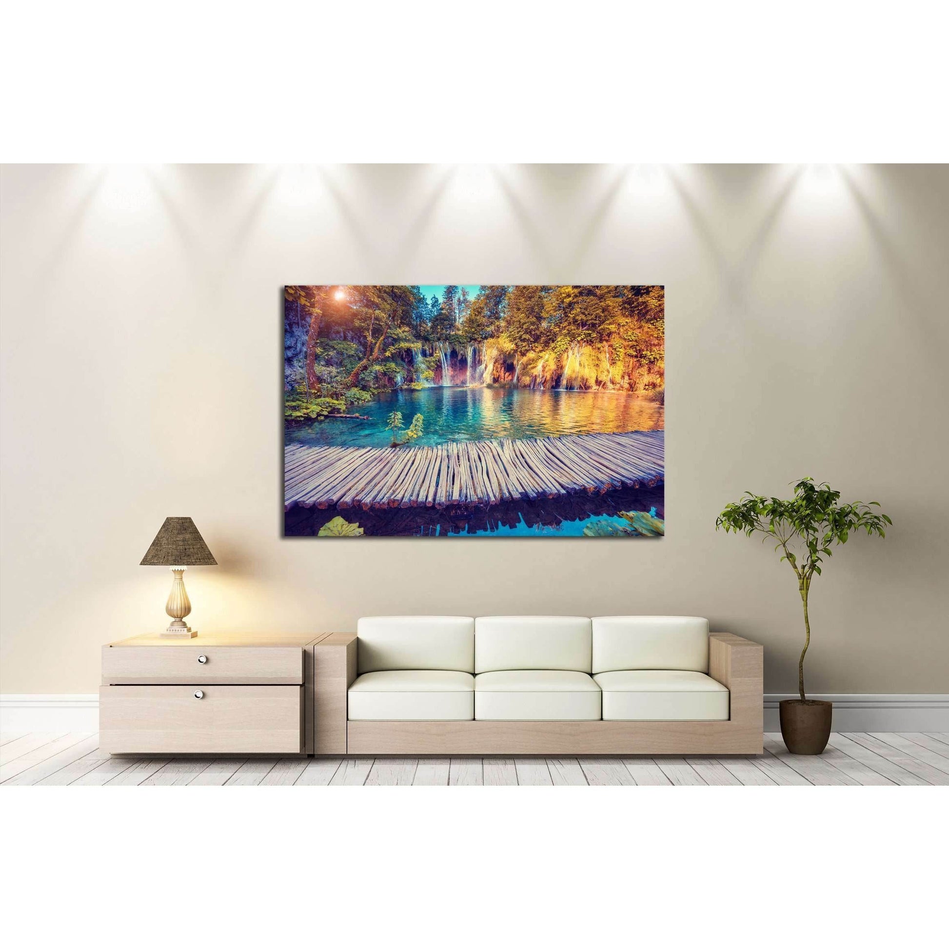 Majestic view canvas print, sunny beams wall art, Plitvice Lakes National Park Ready to Hang Canvas Print №3078 - Zellart Canvas Prints ALL_Products, s-3078