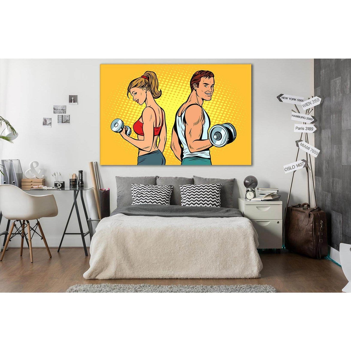 Man And Woman With Dumbbells Pop Art №SL546 Ready to Hang Canvas Print - Zellart Canvas Prints 0new, ALL_Products, Pop ART