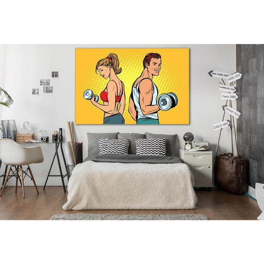 Man And Woman With Dumbbells Pop Art №SL546 Ready to Hang Canvas Print - Zellart Canvas Prints 0new, ALL_Products, Pop ART