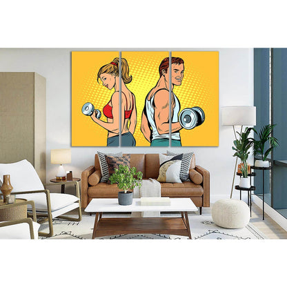 Man And Woman With Dumbbells Pop Art №SL546 Ready to Hang Canvas Print - Zellart Canvas Prints 0new, ALL_Products, Pop ART