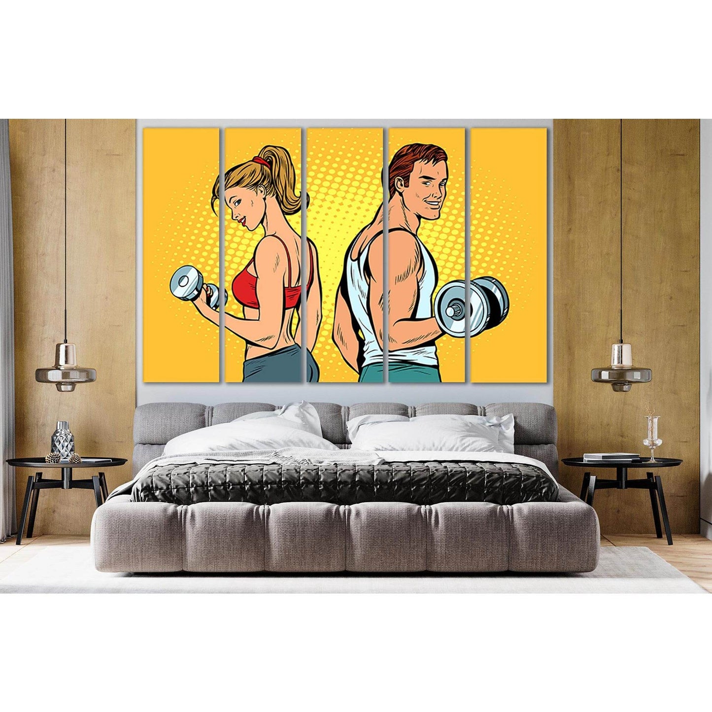 Man And Woman With Dumbbells Pop Art №SL546 Ready to Hang Canvas Print - Zellart Canvas Prints 0new, ALL_Products, Pop ART