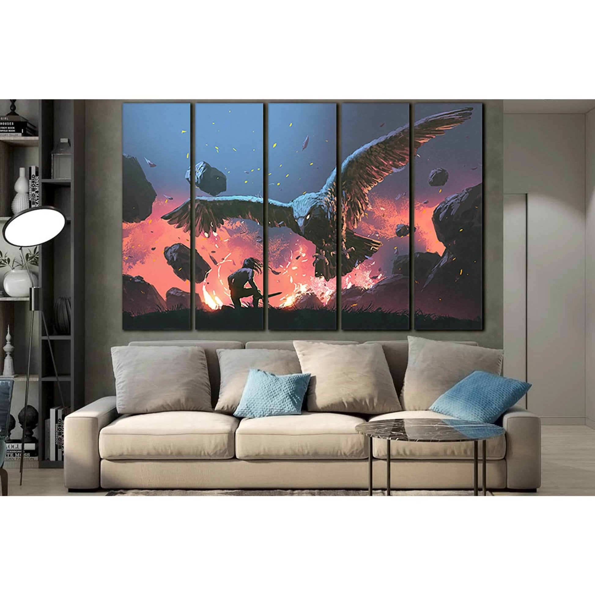 Man Fighting With Eagle №SL1227 Ready to Hang Canvas Print - Zellart Canvas Prints 0new, ALL_Products, Fantasy And Sci Fi Wall Art