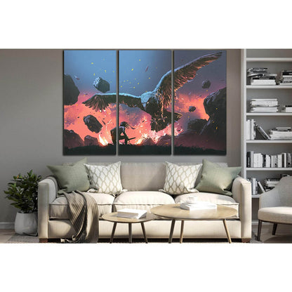 Man Fighting With Eagle №SL1227 Ready to Hang Canvas Print - Zellart Canvas Prints 0new, ALL_Products, Fantasy And Sci Fi Wall Art