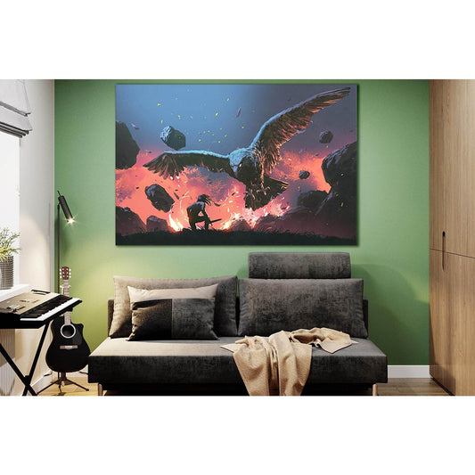 Man Fighting With Eagle №SL1227 Ready to Hang Canvas Print - Zellart Canvas Prints 0new, ALL_Products, Fantasy And Sci Fi Wall Art