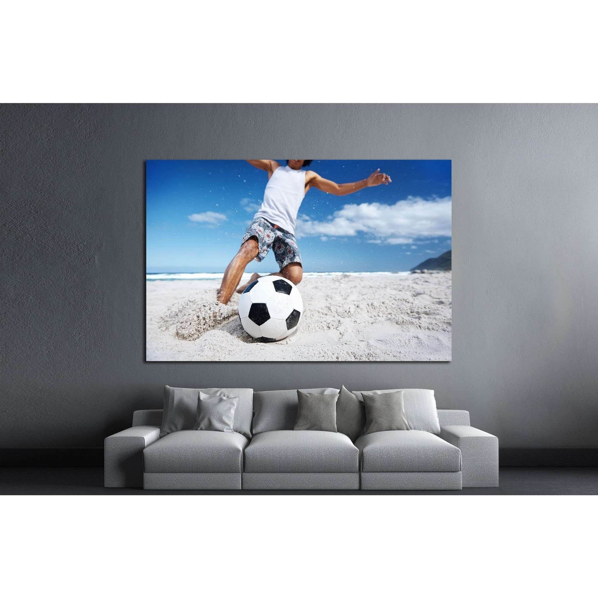 man playing soccer on beach №1372 Ready to Hang Canvas PrintCanvas art arrives ready to hang, with hanging accessories included and no additional framing required. Every canvas print is hand-crafted, made on-demand at our workshop and expertly stretched a