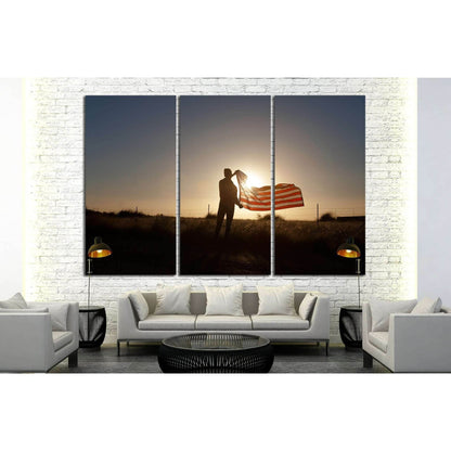 Man waving the American flag at sunset №1286 Ready to Hang Canvas Print - Zellart Canvas Prints ALL_Products, s-1286