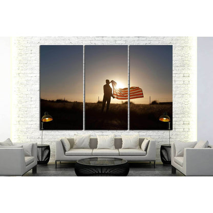 Man waving the American flag at sunset №1286 Ready to Hang Canvas PrintCanvas art arrives ready to hang, with hanging accessories included and no additional framing required. Every canvas print is hand-crafted, made on-demand at our workshop and expertly