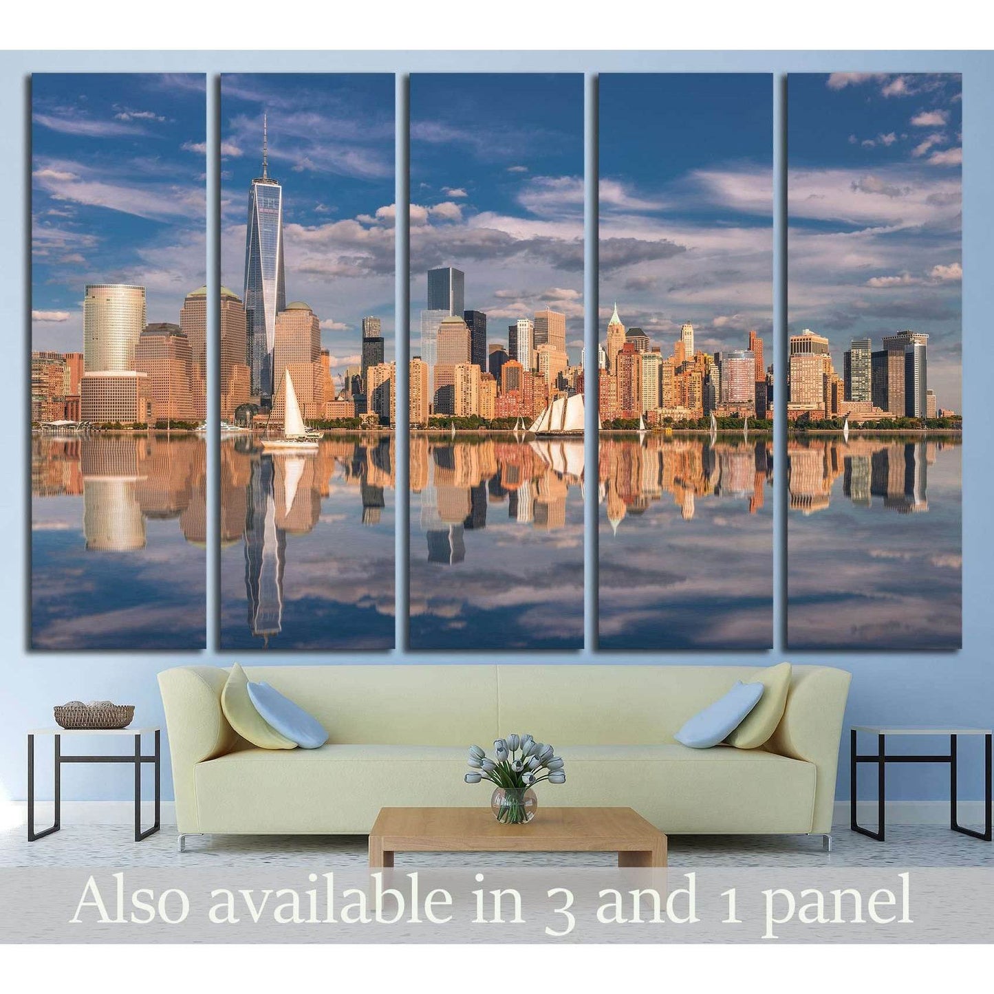 Manhattan at sunset reflected in the hudson river №2657 Ready to Hang Canvas Print - Zellart Canvas Prints 0_NY_ART, ALL_Products, s-2657