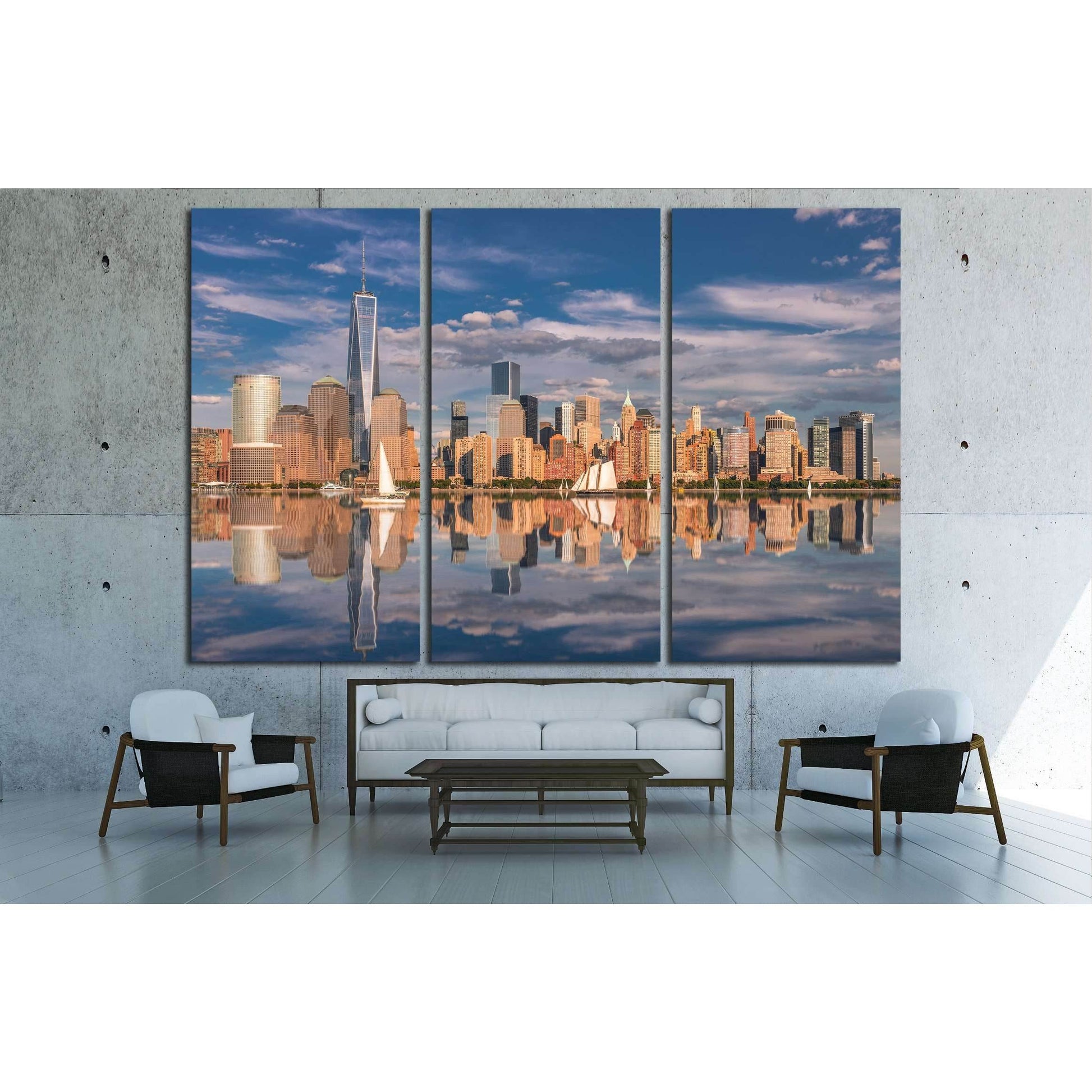 Manhattan at sunset reflected in the hudson river №2657 Ready to Hang Canvas Print - Zellart Canvas Prints 0_NY_ART, ALL_Products, s-2657