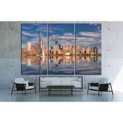 Manhattan at sunset reflected in the hudson river №2657 Ready to Hang Canvas Print - Zellart Canvas Prints 0_NY_ART, ALL_Products, s-2657