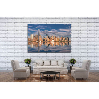 Manhattan at sunset reflected in the hudson river №2657 Ready to Hang Canvas Print - Zellart Canvas Prints 0_NY_ART, ALL_Products, s-2657