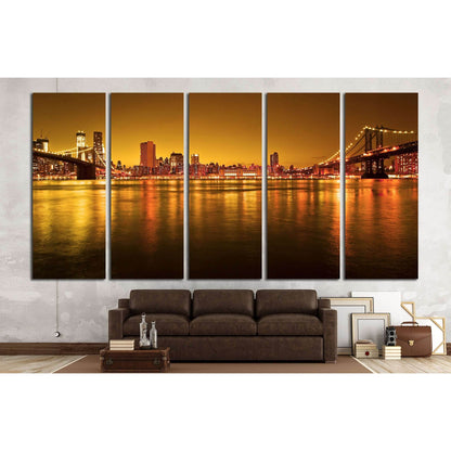 Manhattan Bridge and Manhattan skyline At Night №2603 Ready to Hang Canvas Print - Zellart Canvas Prints 0_NY_ART, ALL_Products, s-2603