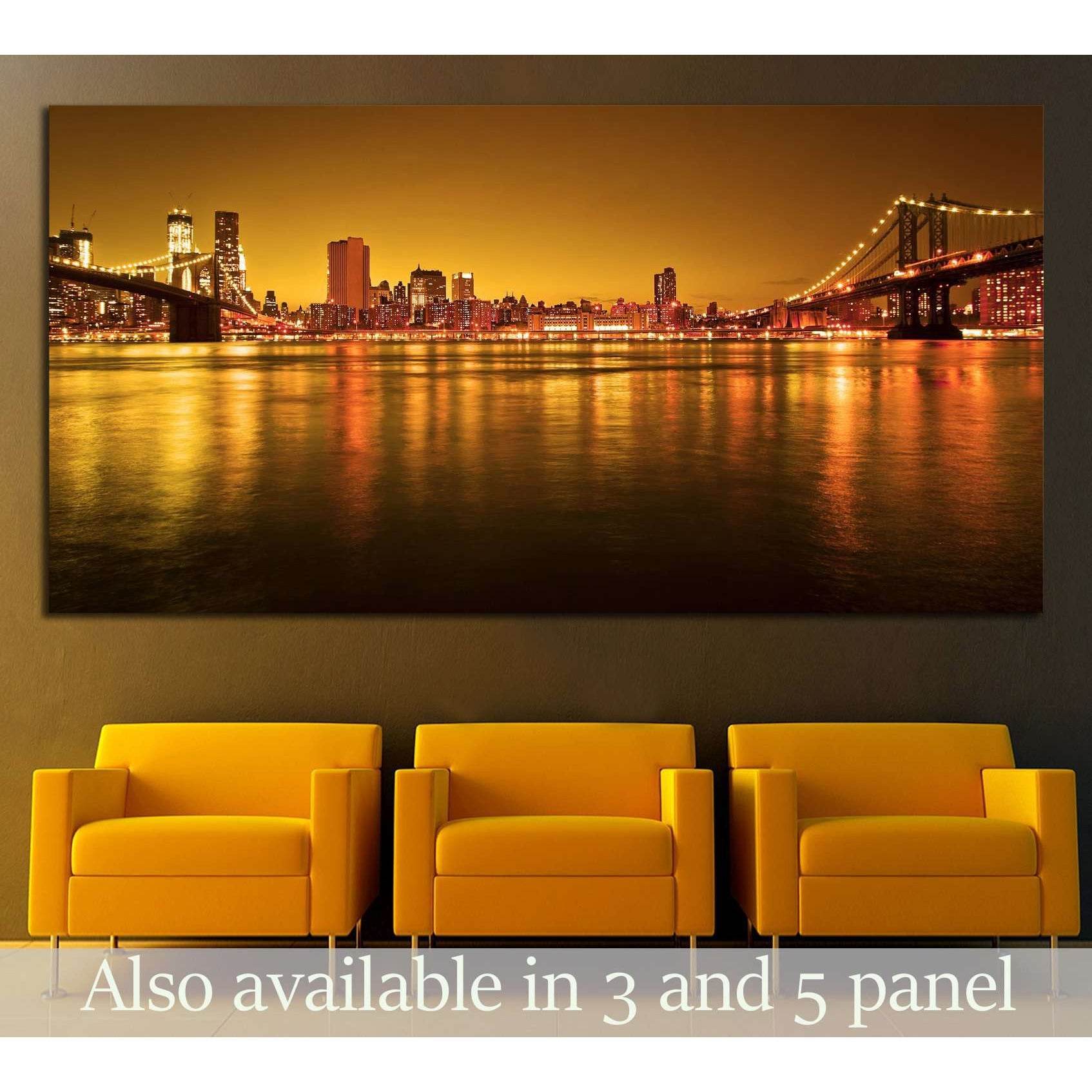 Manhattan Bridge and Manhattan skyline At Night №2603 Ready to Hang Canvas Print - Zellart Canvas Prints 0_NY_ART, ALL_Products, s-2603