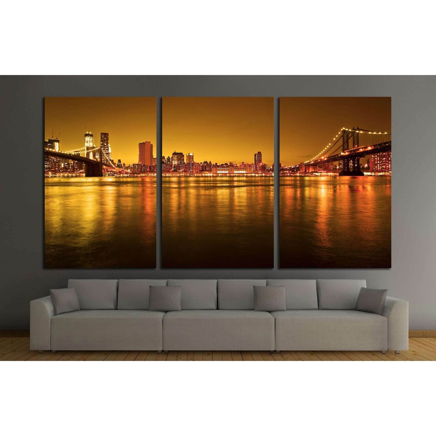 Manhattan Bridge and Manhattan skyline At Night №2603 Ready to Hang Canvas Print - Zellart Canvas Prints 0_NY_ART, ALL_Products, s-2603