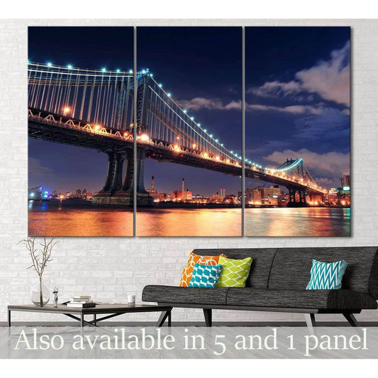 Manhattan Bridge at Night №123 Ready to Hang Canvas Print - Zellart Canvas Prints 0_NY_ART, ALL_Products, wd-123