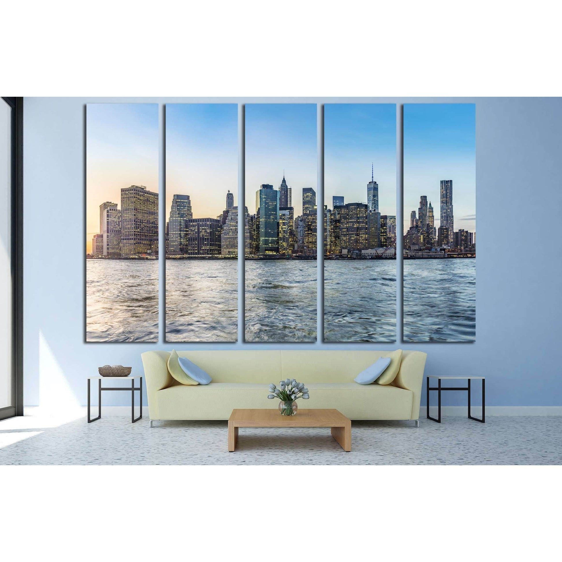 Manhattan Cityscape at sunrise №3012 Ready to Hang Canvas Print - Zellart Canvas Prints 0_NY_ART, ALL_Products, s-3012