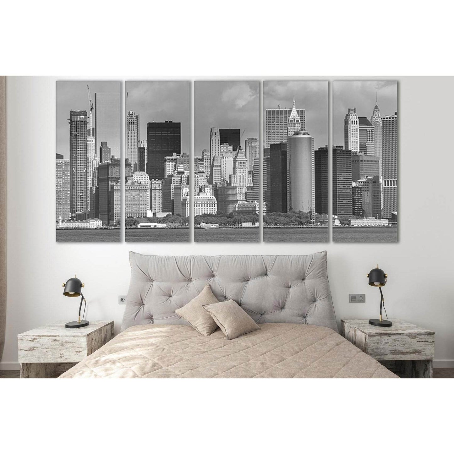 Manhattan New York №SL871 Ready to Hang Canvas Print - Zellart Canvas Prints 0_NY_ART, 0new, ALL_Products, Black & White Wall Art