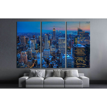 Manhattan Skyline after dark №2955 Ready to Hang Canvas Print - Zellart Canvas Prints 0_NY_ART, ALL_Products, s-2955