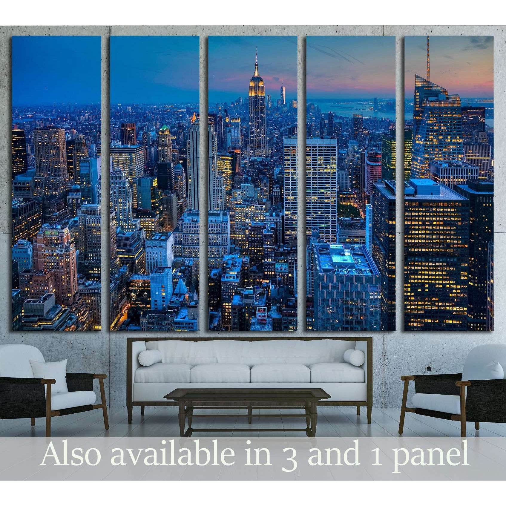 Manhattan Skyline after dark №2955 Ready to Hang Canvas Print - Zellart Canvas Prints 0_NY_ART, ALL_Products, s-2955