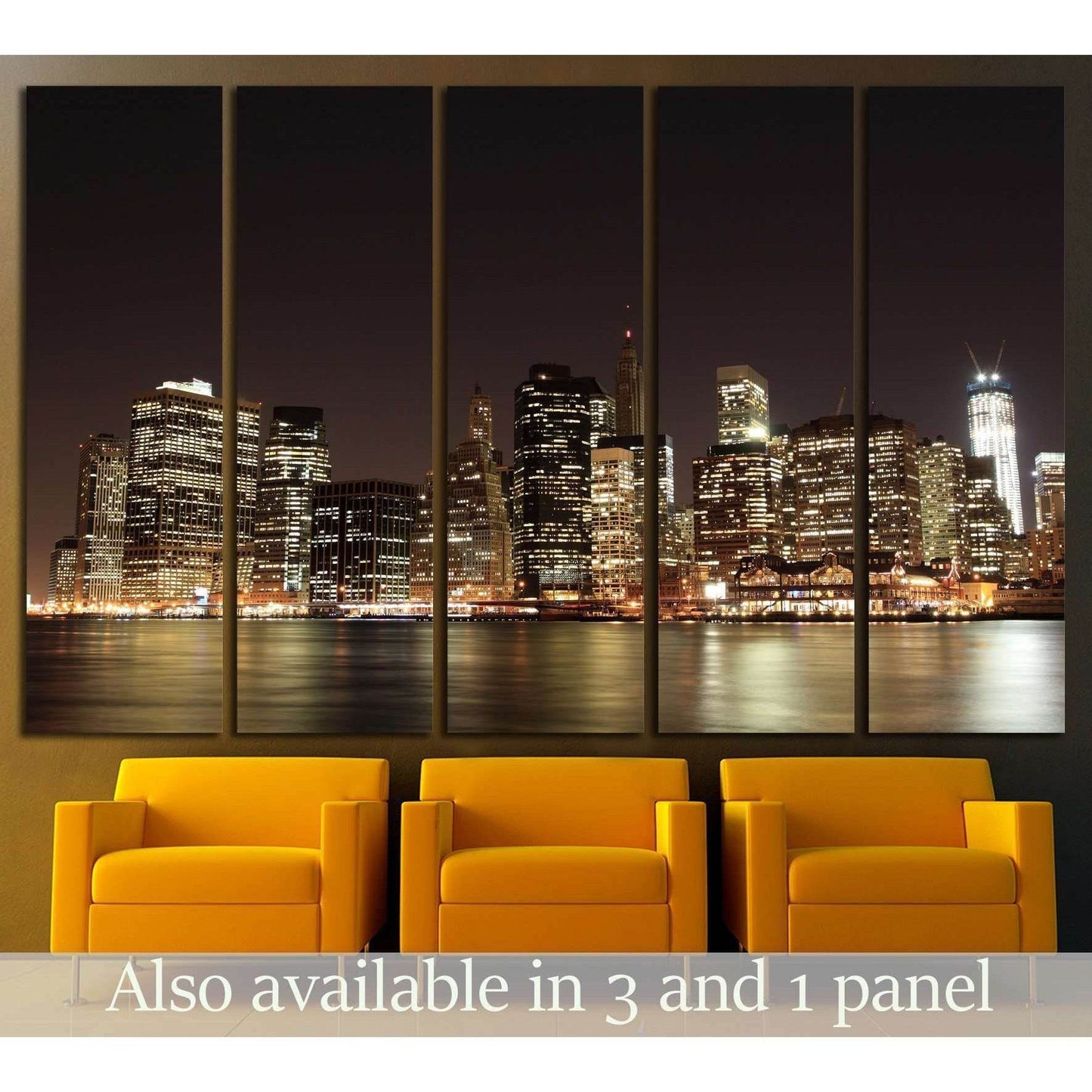 Manhattan Skyline At Night, New York City №2602 Ready to Hang Canvas Print - Zellart Canvas Prints 0_NY_ART, ALL_Products, s-2602