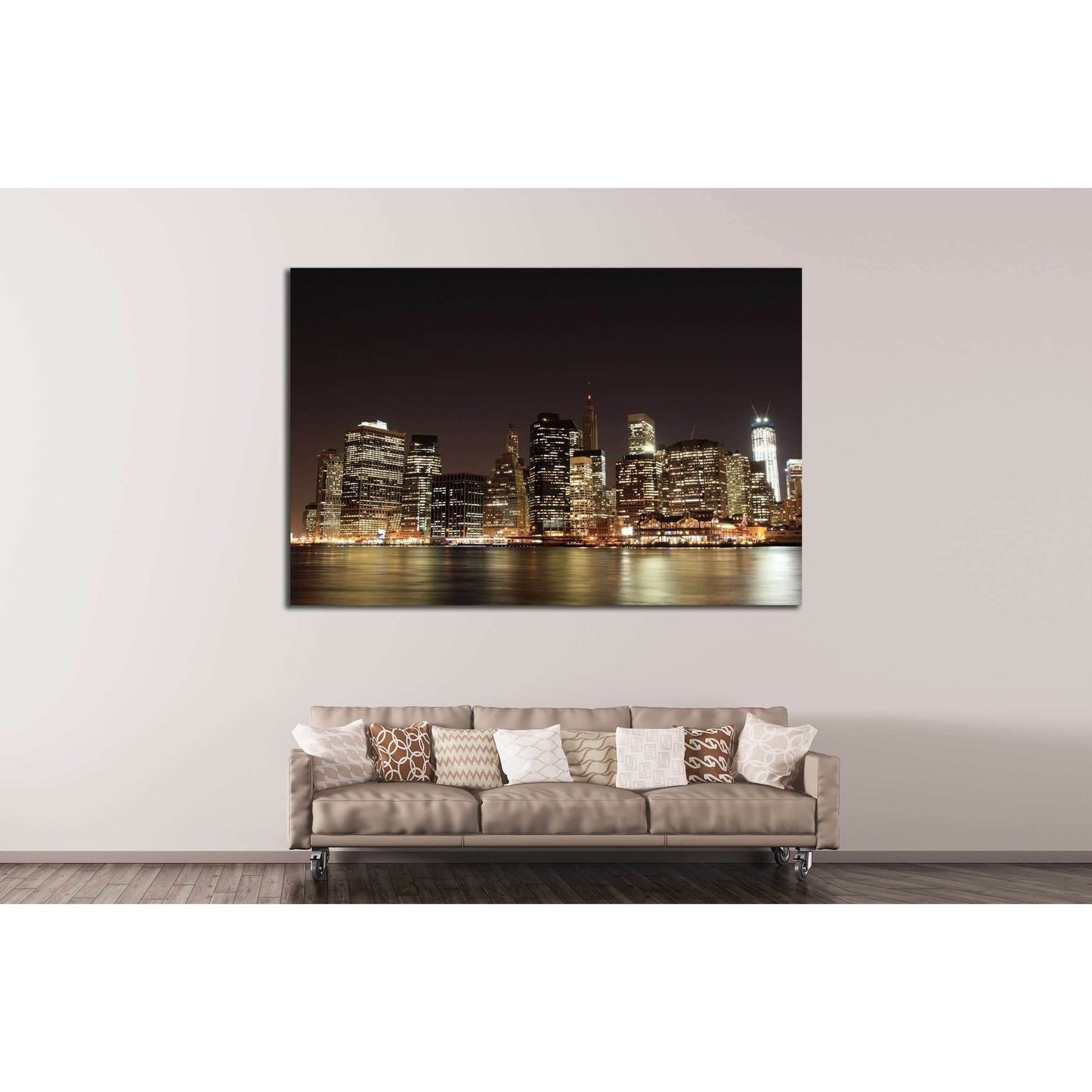 Manhattan Skyline At Night, New York City №2602 Ready to Hang Canvas Print - Zellart Canvas Prints 0_NY_ART, ALL_Products, s-2602