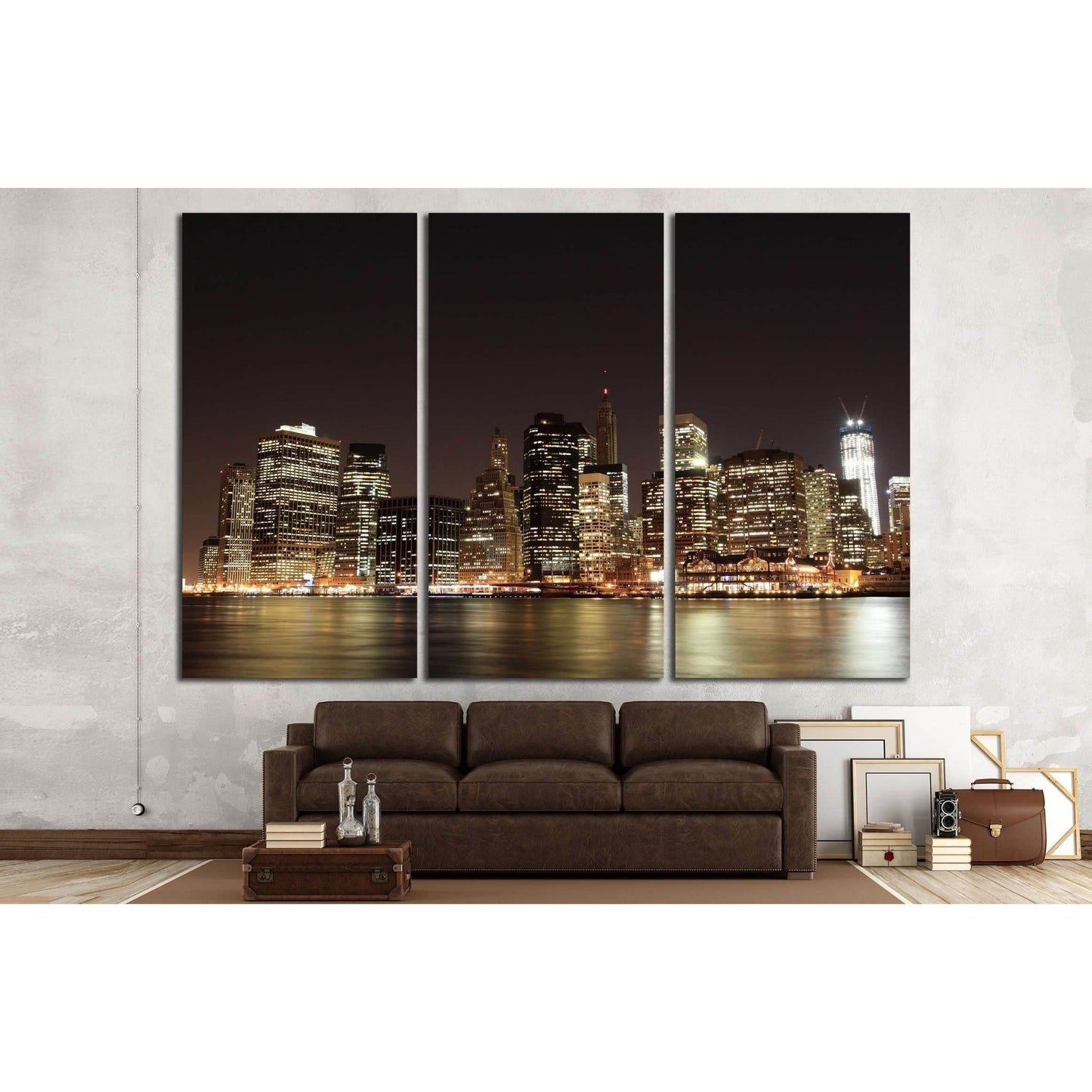 Manhattan Skyline At Night, New York City №2602 Ready to Hang Canvas Print - Zellart Canvas Prints 0_NY_ART, ALL_Products, s-2602