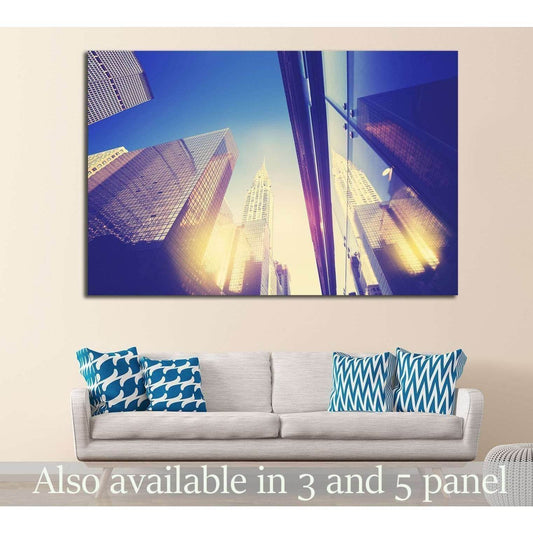 Manhattan skyscrapers at sunset reflected in windows, NYC, USA №1783 Ready to Hang Canvas Print - Zellart Canvas Prints 0_NY_ART, ALL_Products, s-1783