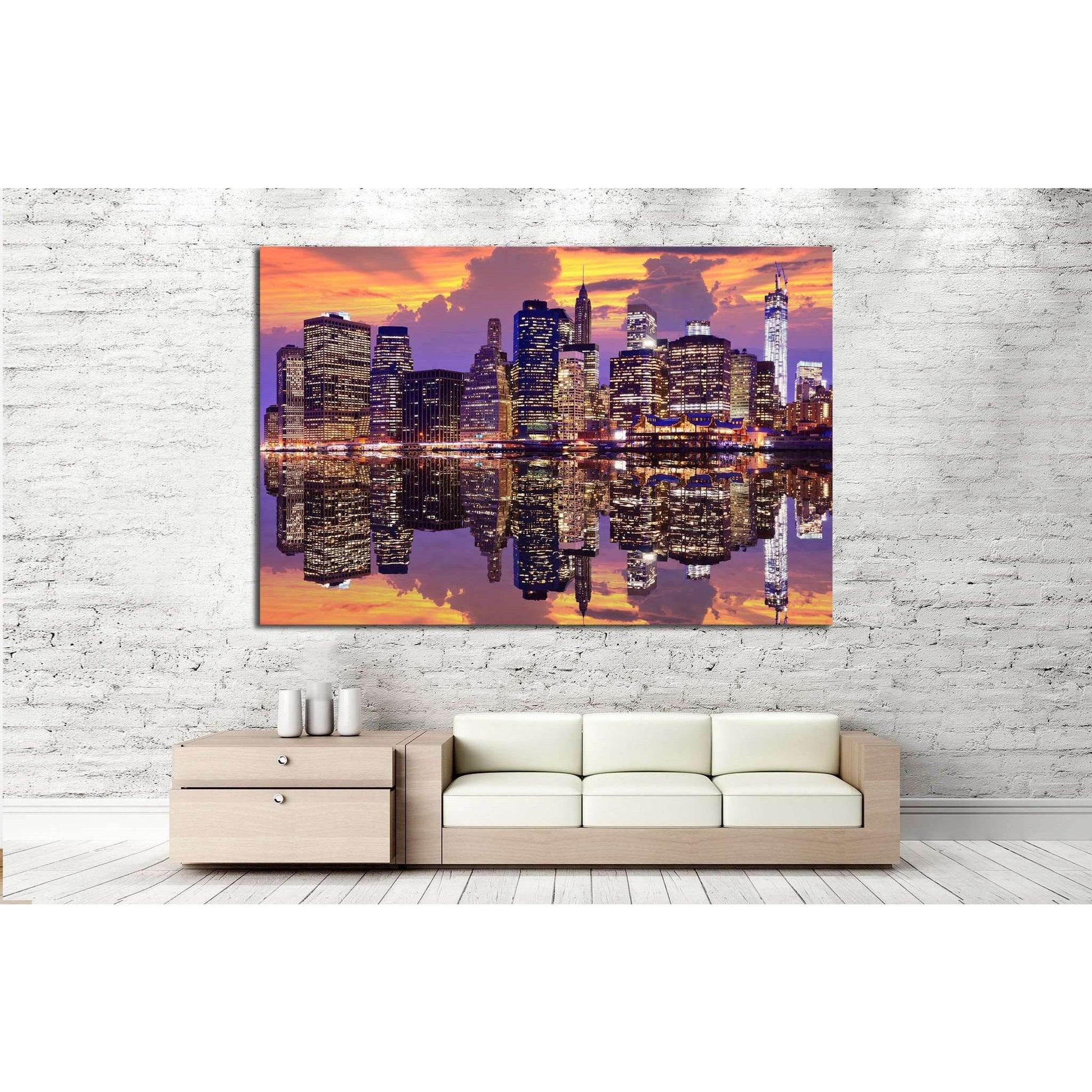 Manhattan with dramatic skyline №853 Ready to Hang Canvas Print - Zellart Canvas Prints 0_NY_ART, ALL_Products, s-853