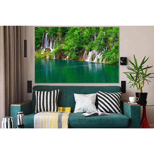 Many Waterfalls Lake And Trees №SL1063 Ready to Hang Canvas Print - Zellart Canvas Prints 0new, ALL_Products, Trees Wall Art, Waterfall
