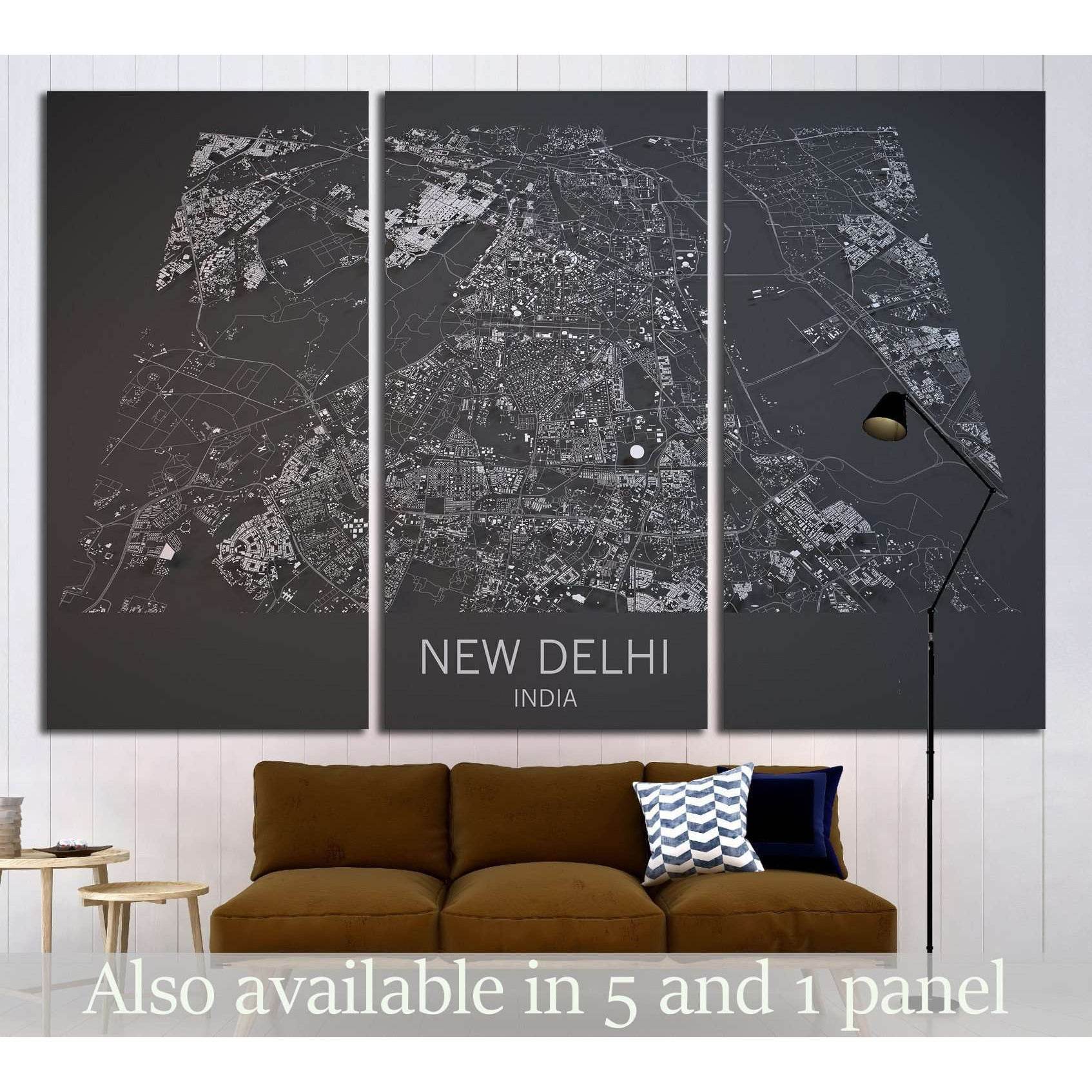 Map of New Delhi, India, satellite view №1824 Ready to Hang Canvas Print