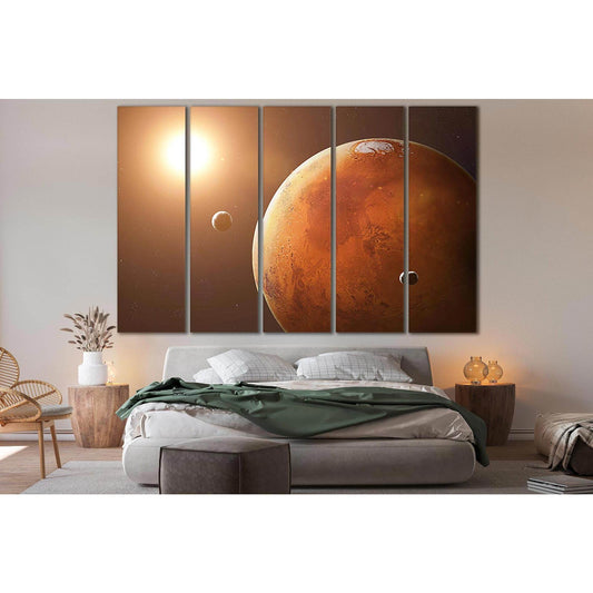 Mars And Its Moons №SL402 Ready to Hang Canvas Print - Zellart Canvas Prints 0new, ALL_Products, Astronomy & Space Canvas Wall Art
