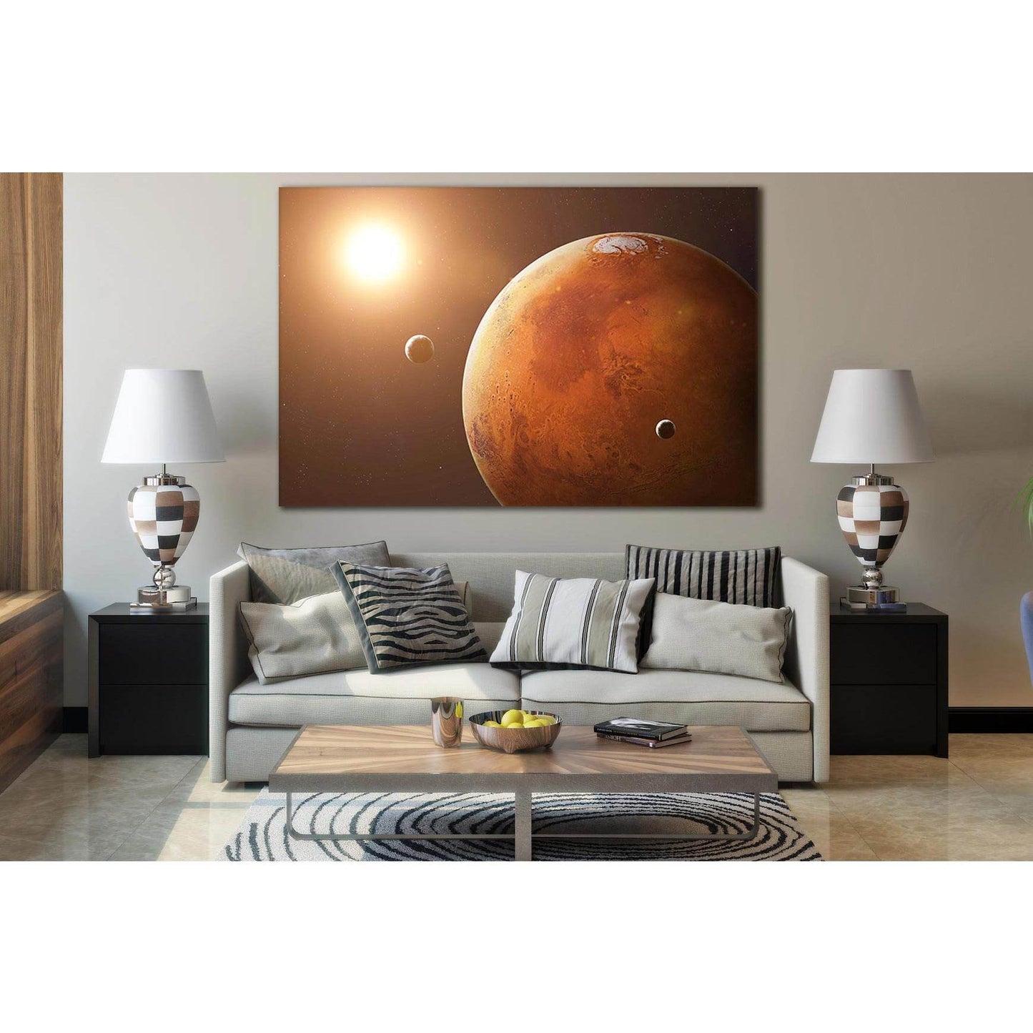 Mars And Its Moons №SL402 Ready to Hang Canvas Print - Zellart Canvas Prints 0new, ALL_Products, Astronomy & Space Canvas Wall Art